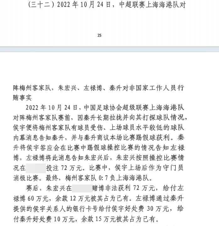 網(wǎng)傳判決書(shū)：梅州0-7海港，梅州守門(mén)員侯宇收30萬(wàn)好處費(fèi)消極比賽